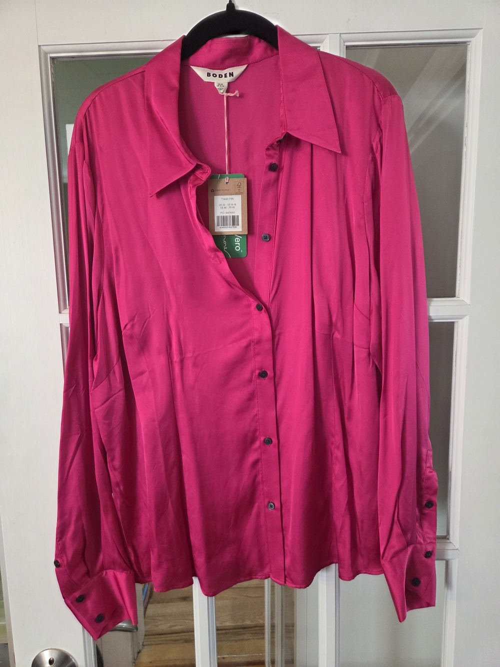 Boden Women's Silk-Blend Button-Up Blouse in Hot Pink - Size 16/18